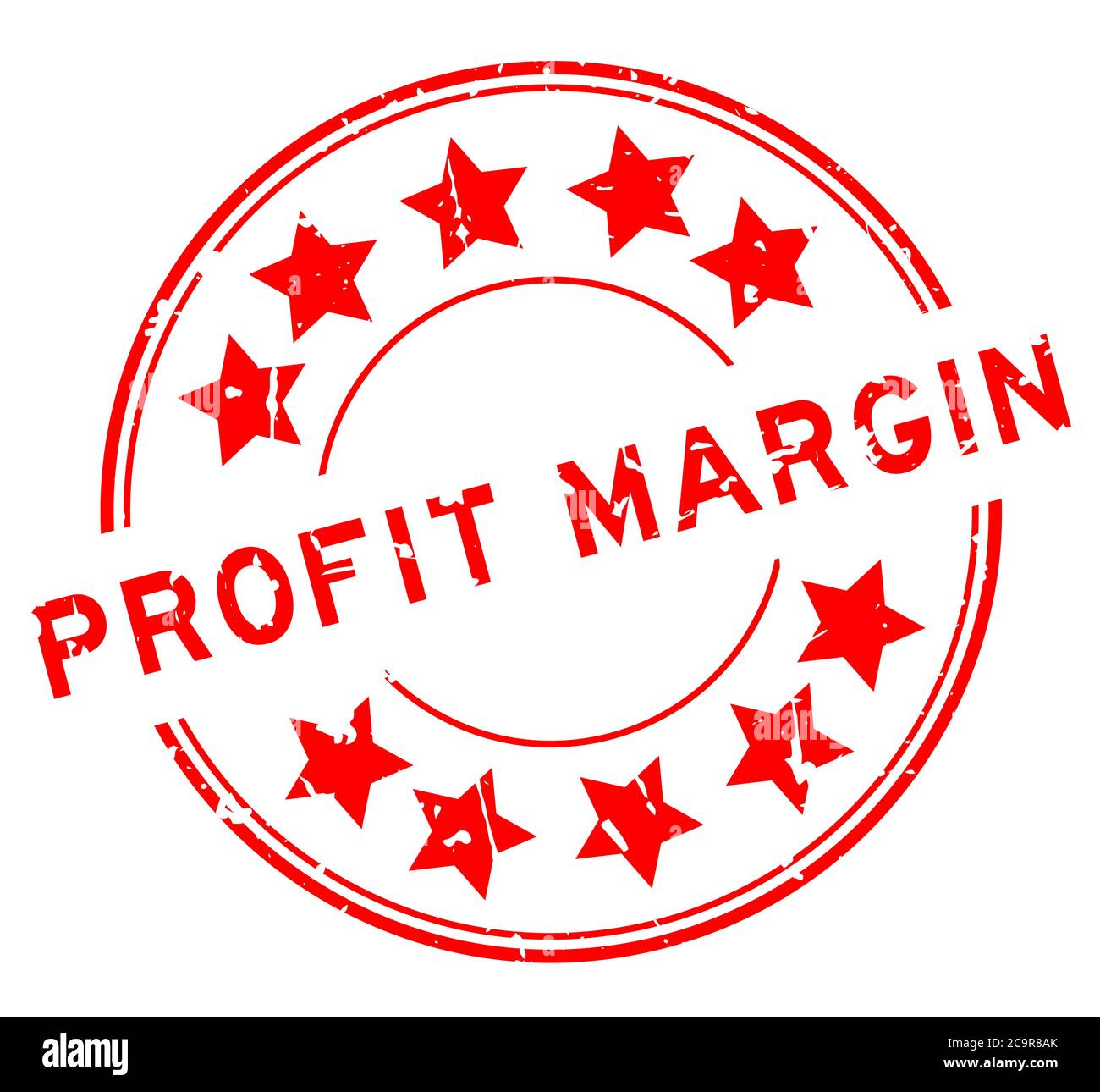 Grunge red profit margin word with star icon round rubber seal stamp on white background Stock