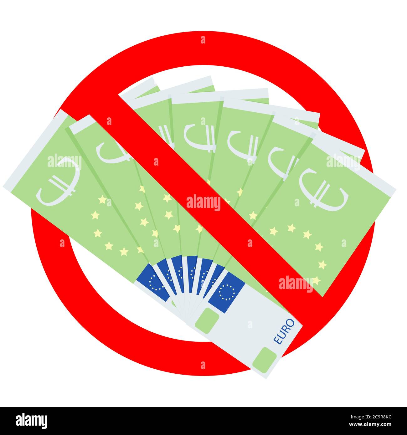 No european tax, ban bribing, no cash euro payment, only credit card pay, banned corruption and bribery, cross banknote, illegal corrupted icon, resis Stock Vector