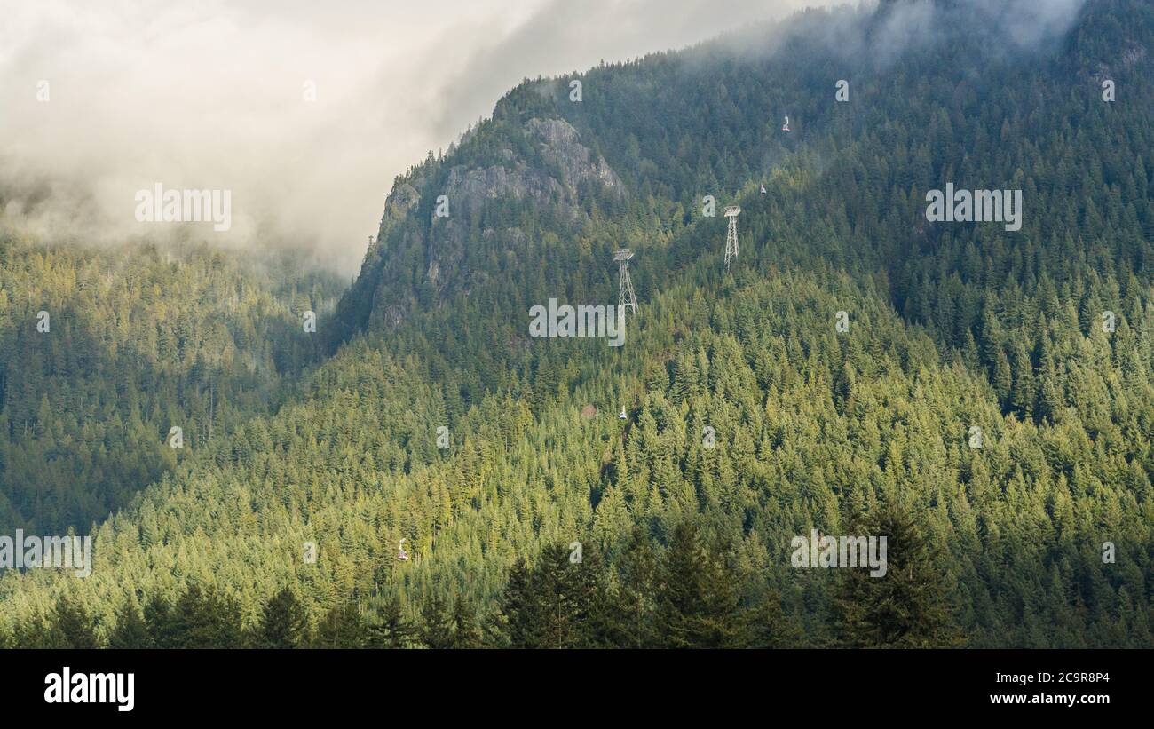 A scenic View of Cleveland Dam reservoir surrounded by mountains, North Vancouver, Canada Stock Photo