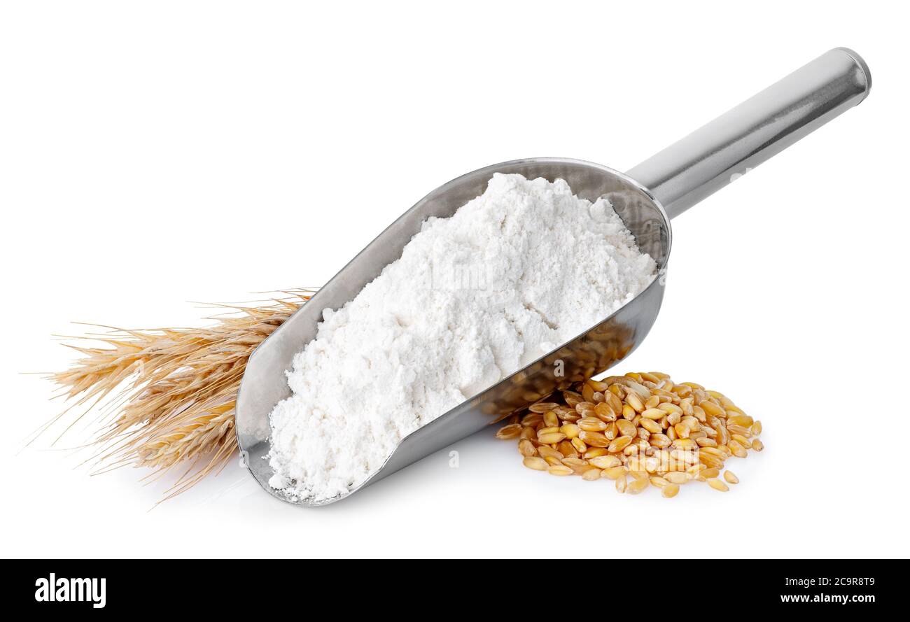 scoop with flour isolated on white Stock Photo
