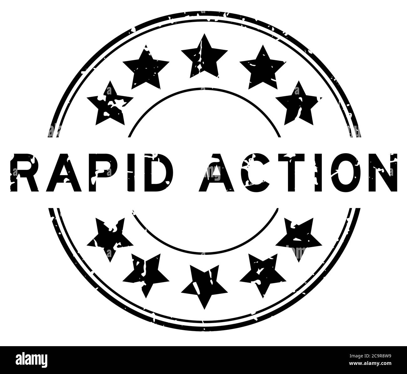 Grunge black rapid action word with star icon round rubber seal stamp on white background Stock Vector