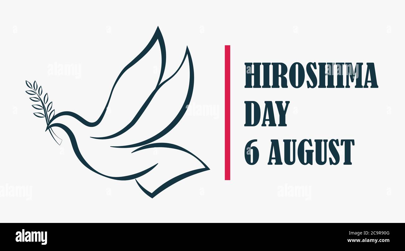 Hiroshima Day, 6 august, sketchy dove bird poster, flat illustration, vector Stock Vector