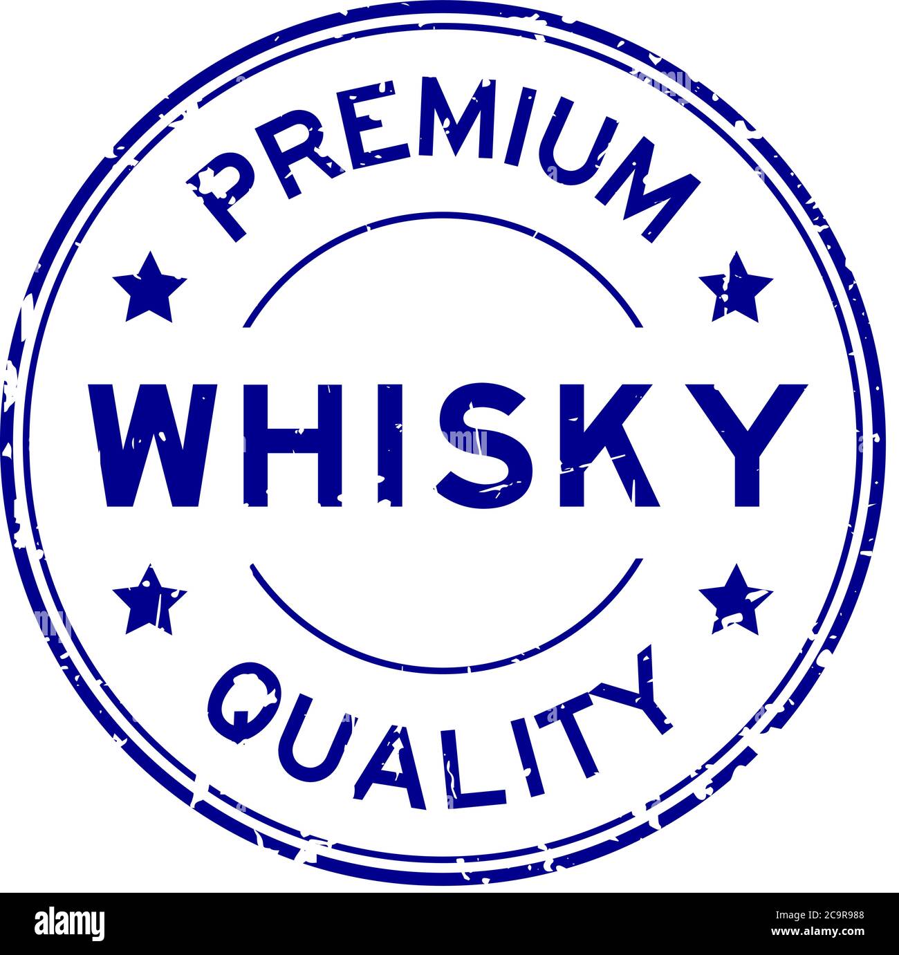 Grunge blue premium quality whisky word round rubber seal stamp on white background Stock Vector