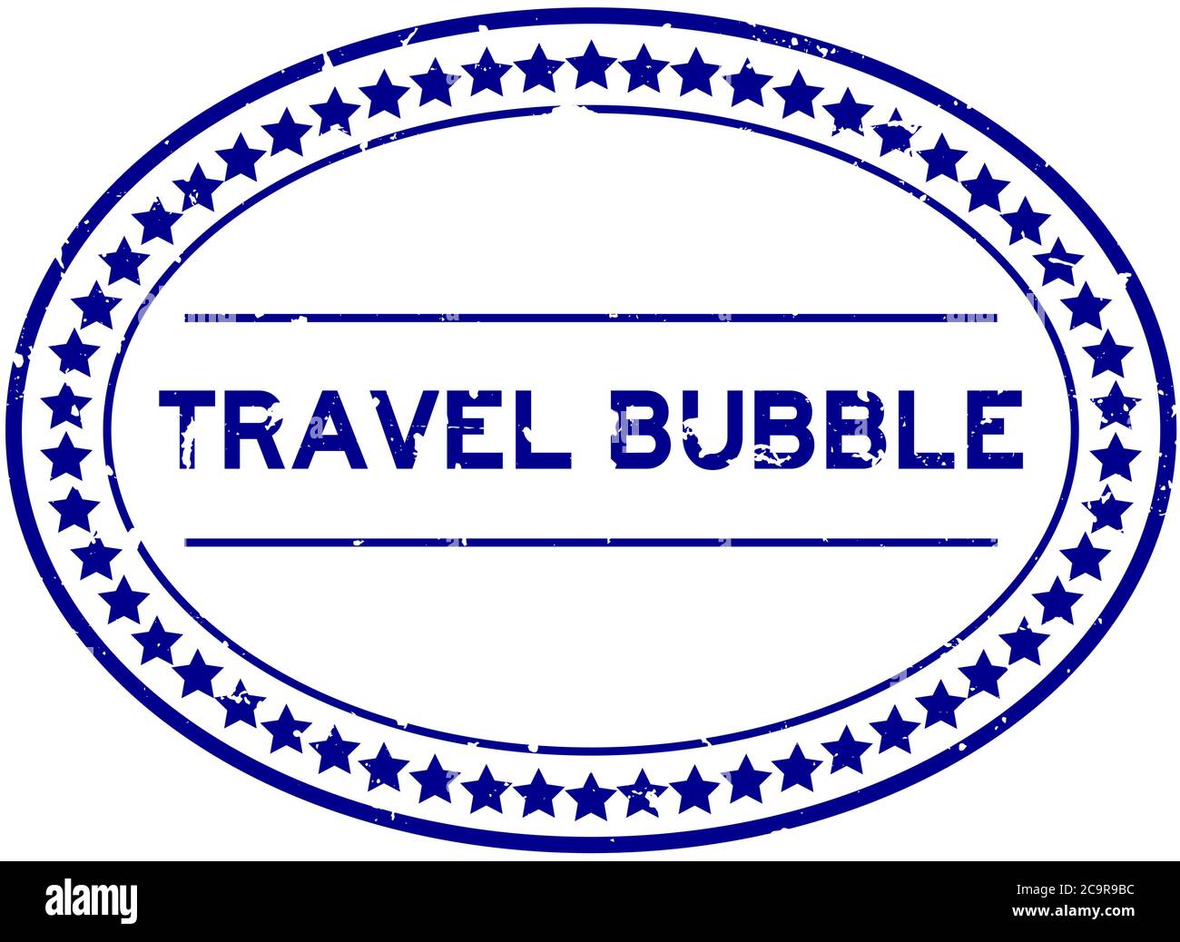 Grunge blue travel bubble word oval rubber seal stamp on white
