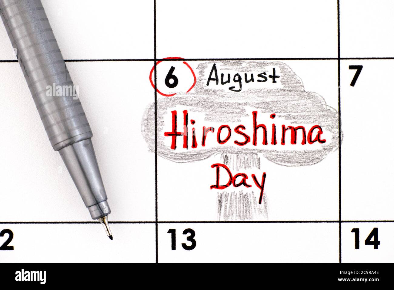 Reminder Hiroshima Day in calendar with pen. August 06 Stock Photo Alamy