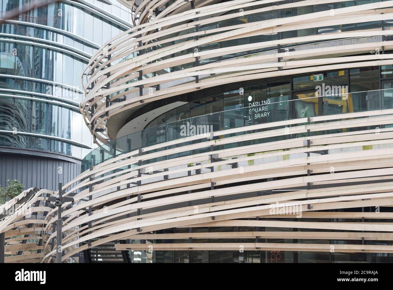 The new Exchange Building in Darling Square, Sydney, Australia, designed by Japanese architecural firm Kengo Kuma is wrapped in 20km of Accoya timber Stock Photo