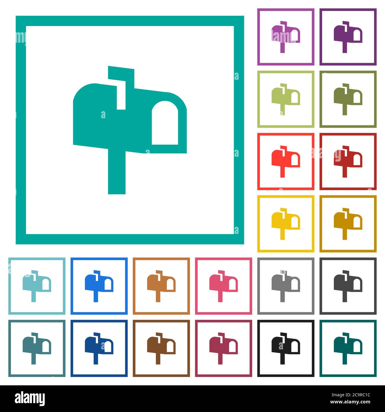 Mailbox flat color icons with quadrant frames on white background Stock ...