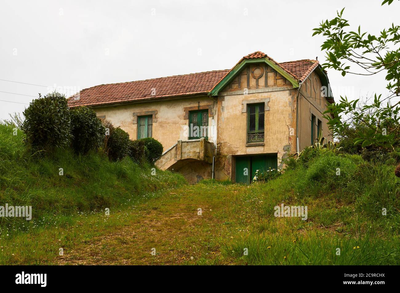 Abandoned typical old house in Salinas town, a famed seaside resort (Castrillón, Principality of Asturias, Spain) Stock Photo