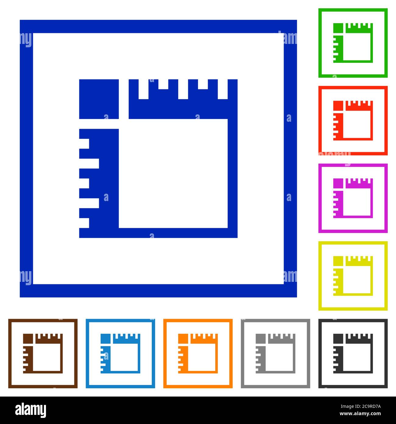 Canvas rulers flat color icons in square frames on white background ...