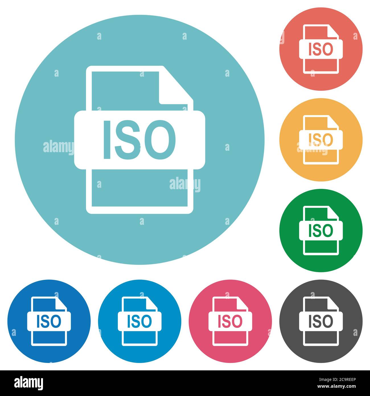 ISO file format flat white icons on round color backgrounds Stock ...