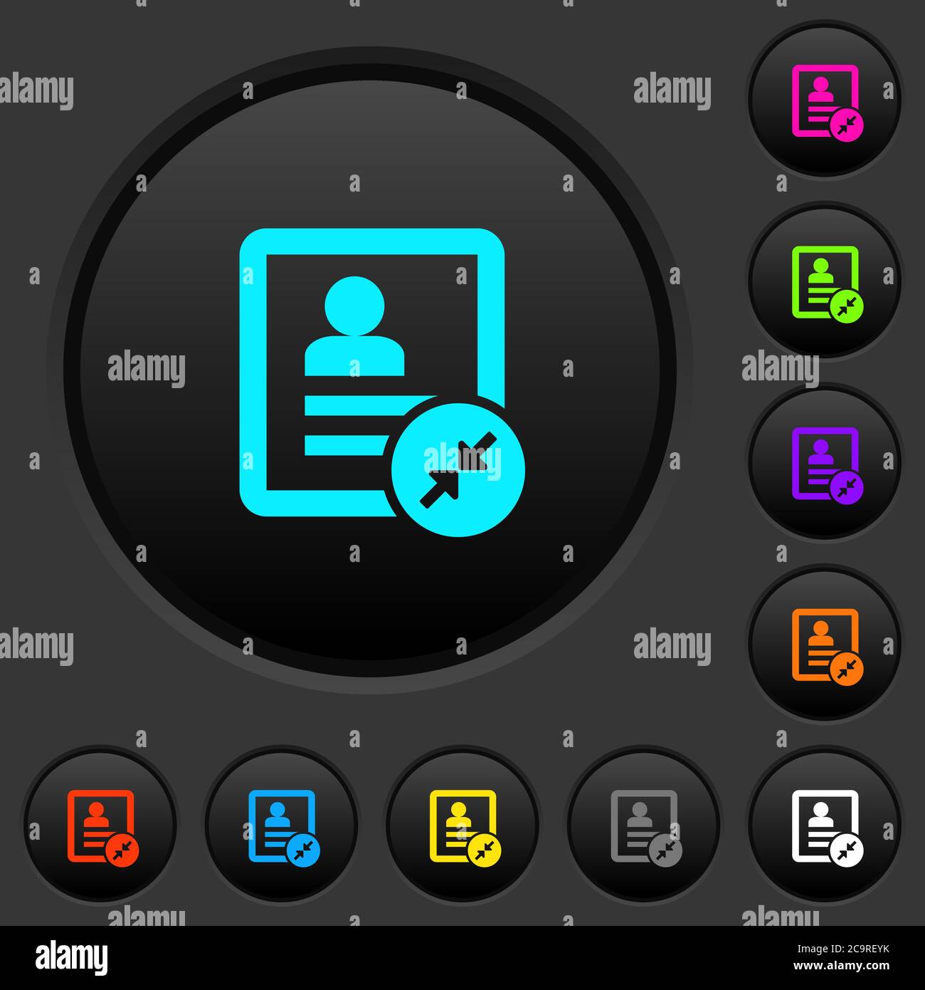 Reduce contact dark push buttons with vivid color icons on dark grey ...