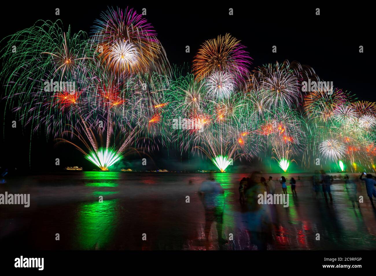 Spectacular fireworks greets the 2020 New Year in  Copacabana beach, Rio de Janeiro, Brazil Stock Photo