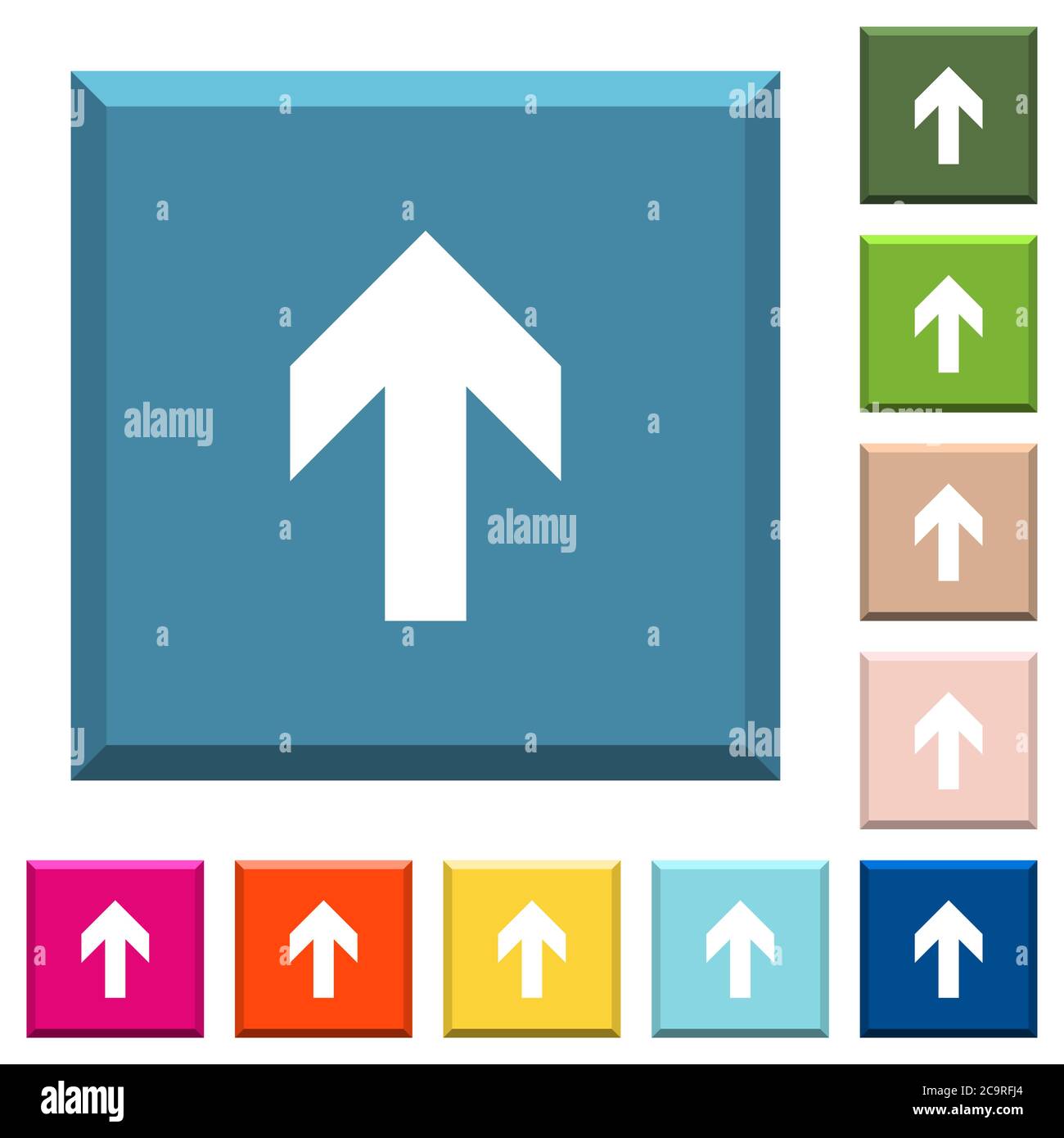 Up arrow white icons on edged square buttons in various trendy colors ...