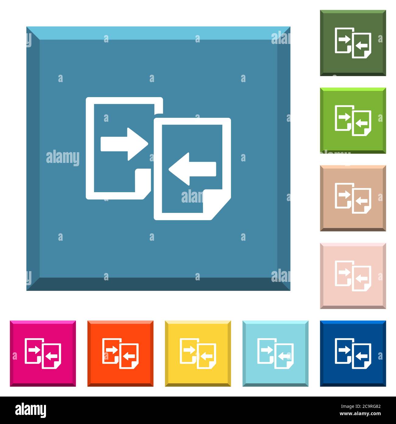 Share documents white icons on edged square buttons in various trendy ...