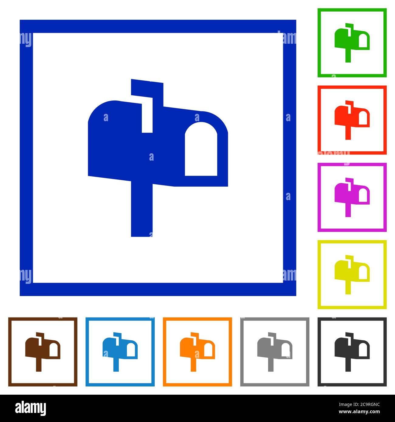 Mailbox flat color icons in square frames on white background Stock ...