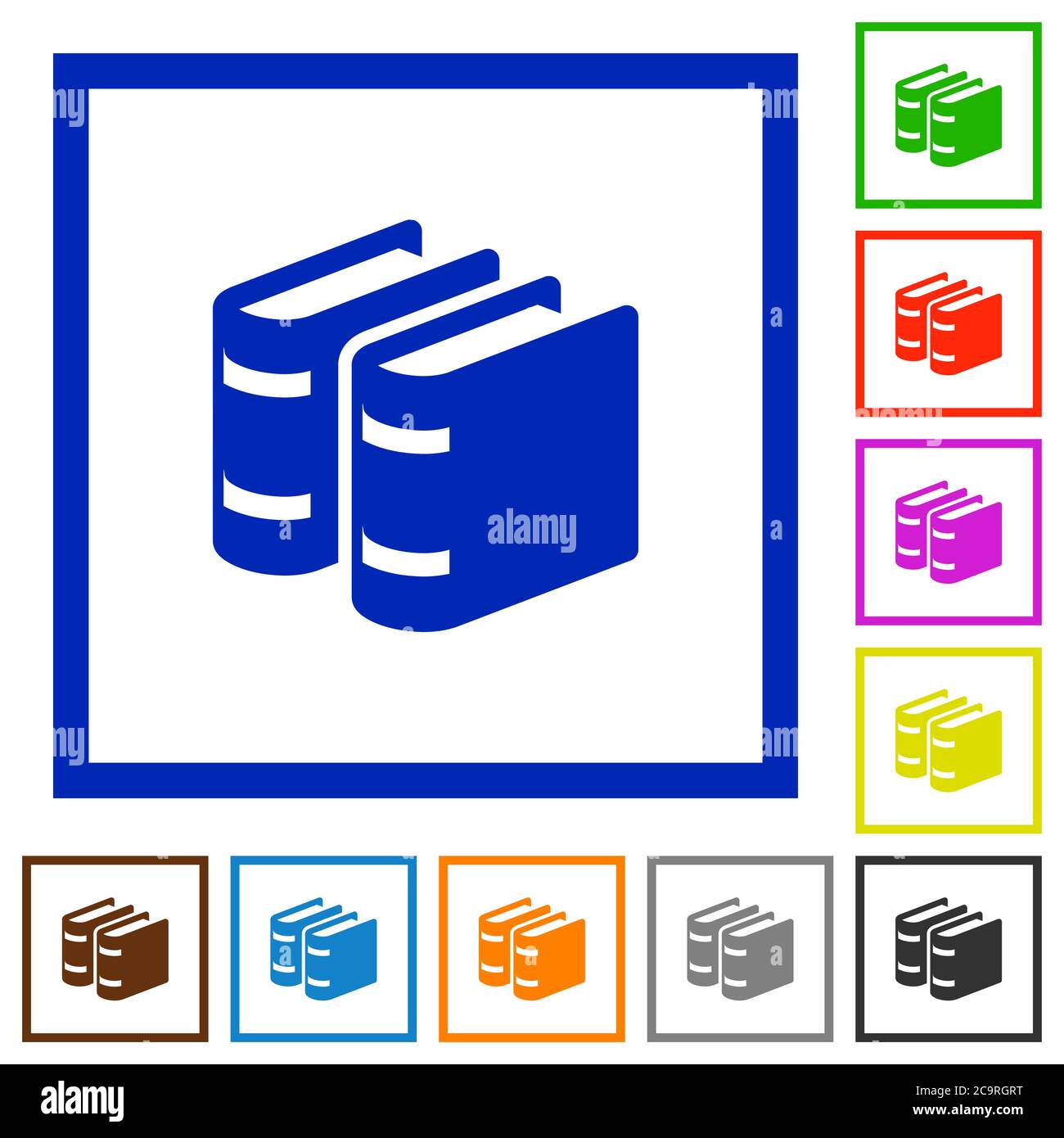 Two books flat color icons in square frames on white background Stock ...