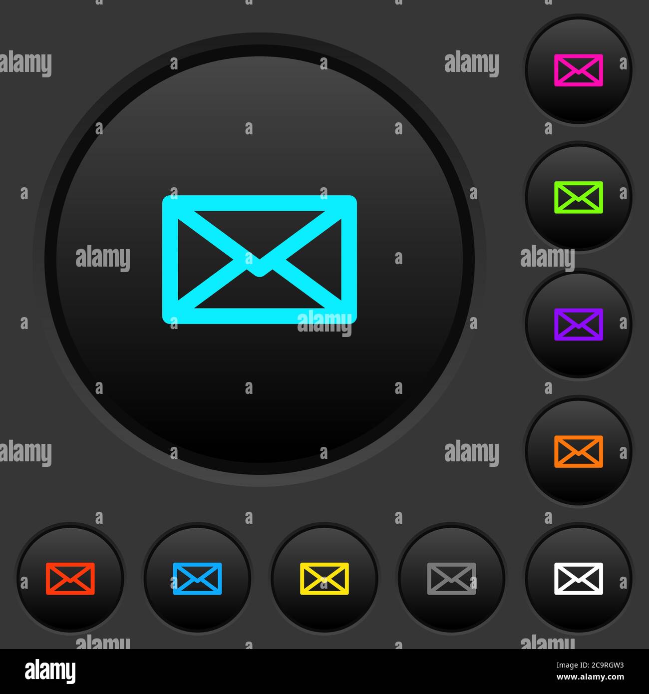 Message dark push buttons with vivid color icons on dark grey ...