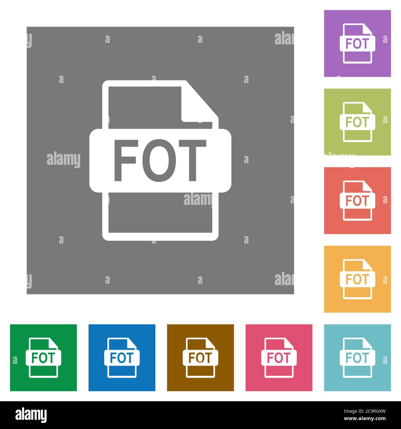FOT file format flat icons on simple color square backgrounds Stock ...