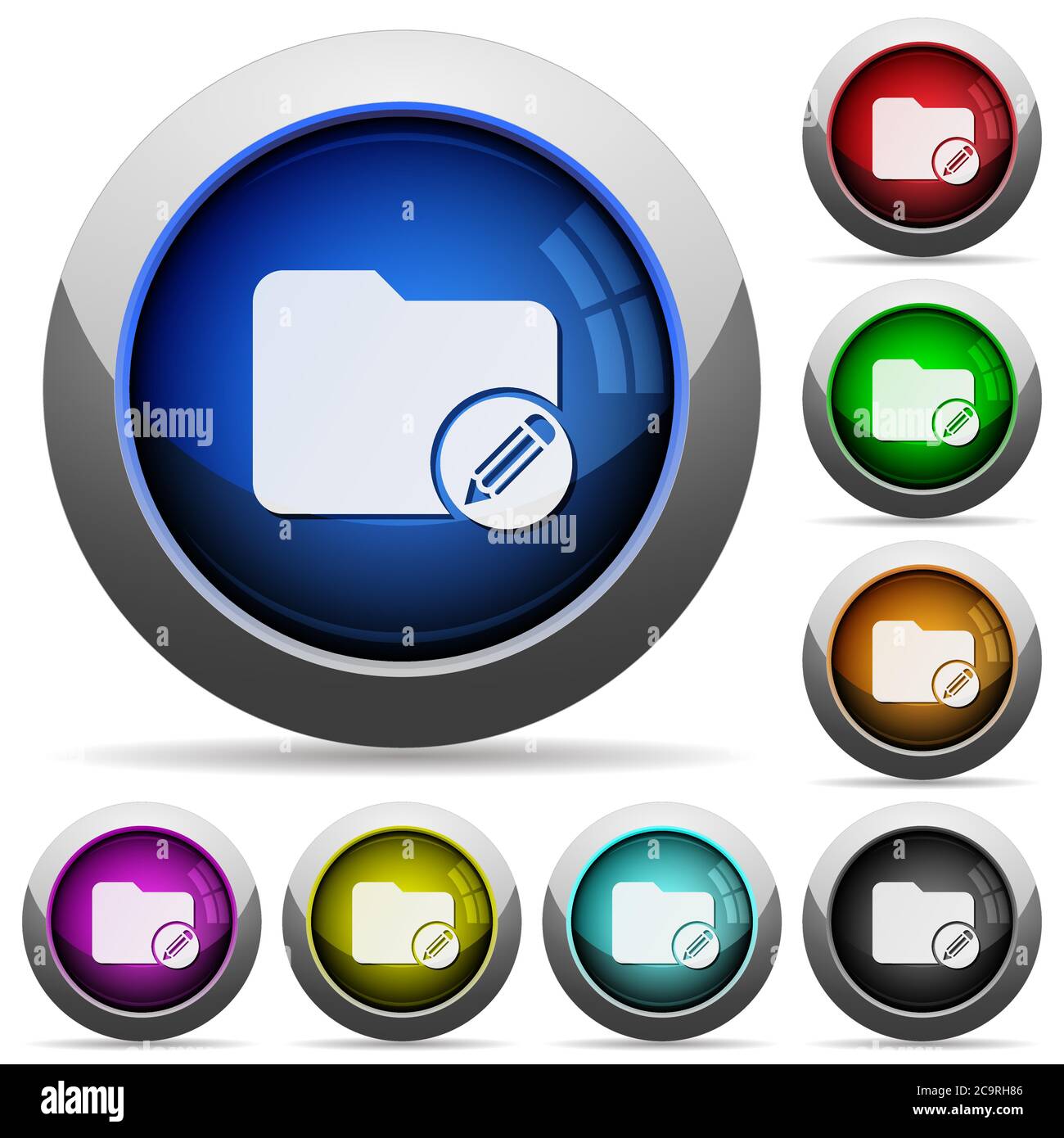 Edit directory icons in round glossy buttons with steel frames Stock ...