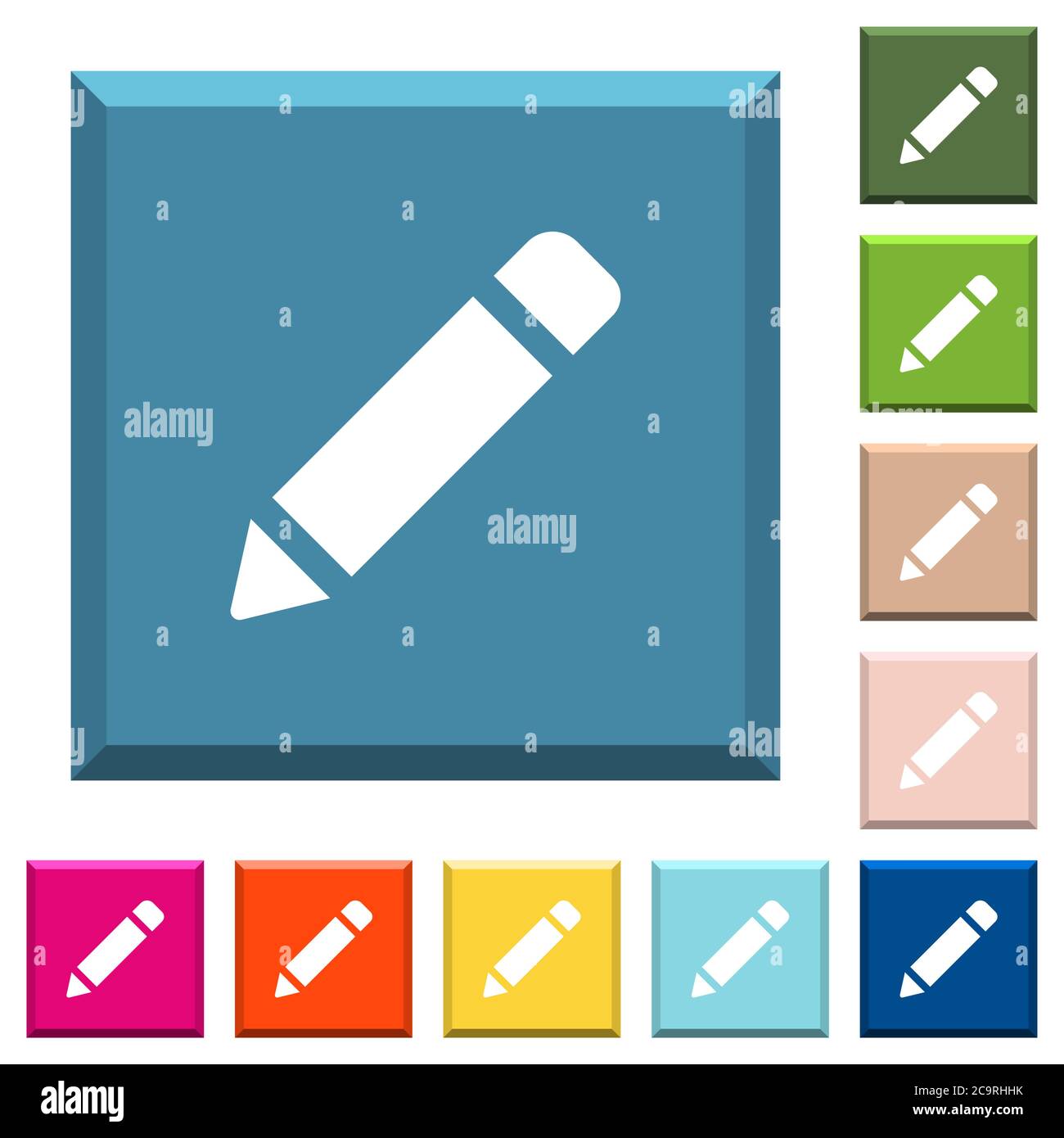 Single pencil with rubber white icons on edged square buttons in ...