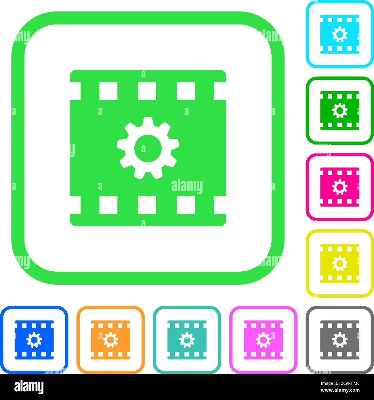 Movie settings vivid colored flat icons in curved borders on white ...