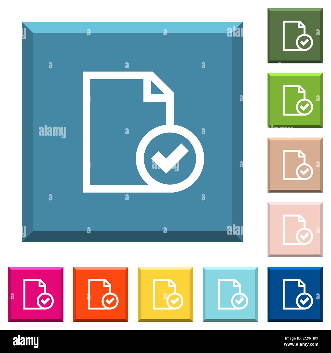 Document accepted white icons on edged square buttons in various trendy ...