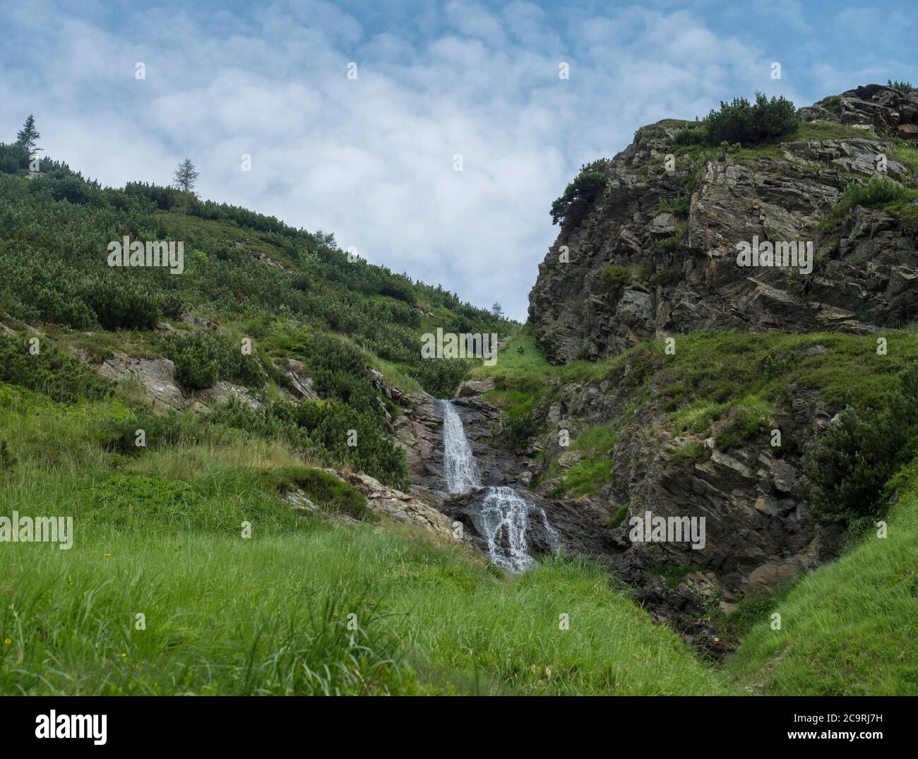 Sarafiovy vodopad waterfall in Beautiful summer mountain landscape near Ziarska chata in Ziarska dolina valley in Western Tatras mountains in Slovakia Stock Photo