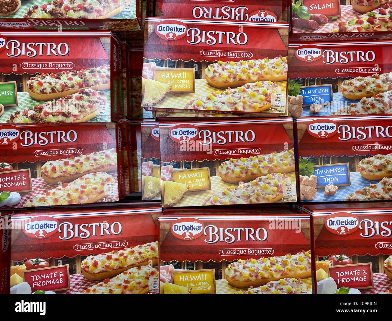 Viersen, Germany - July 9. 2020: Closeup of isolated boxes with Dr. Oetker  frozen bistro baguettes in cooling counter Stock Photo - Alamy