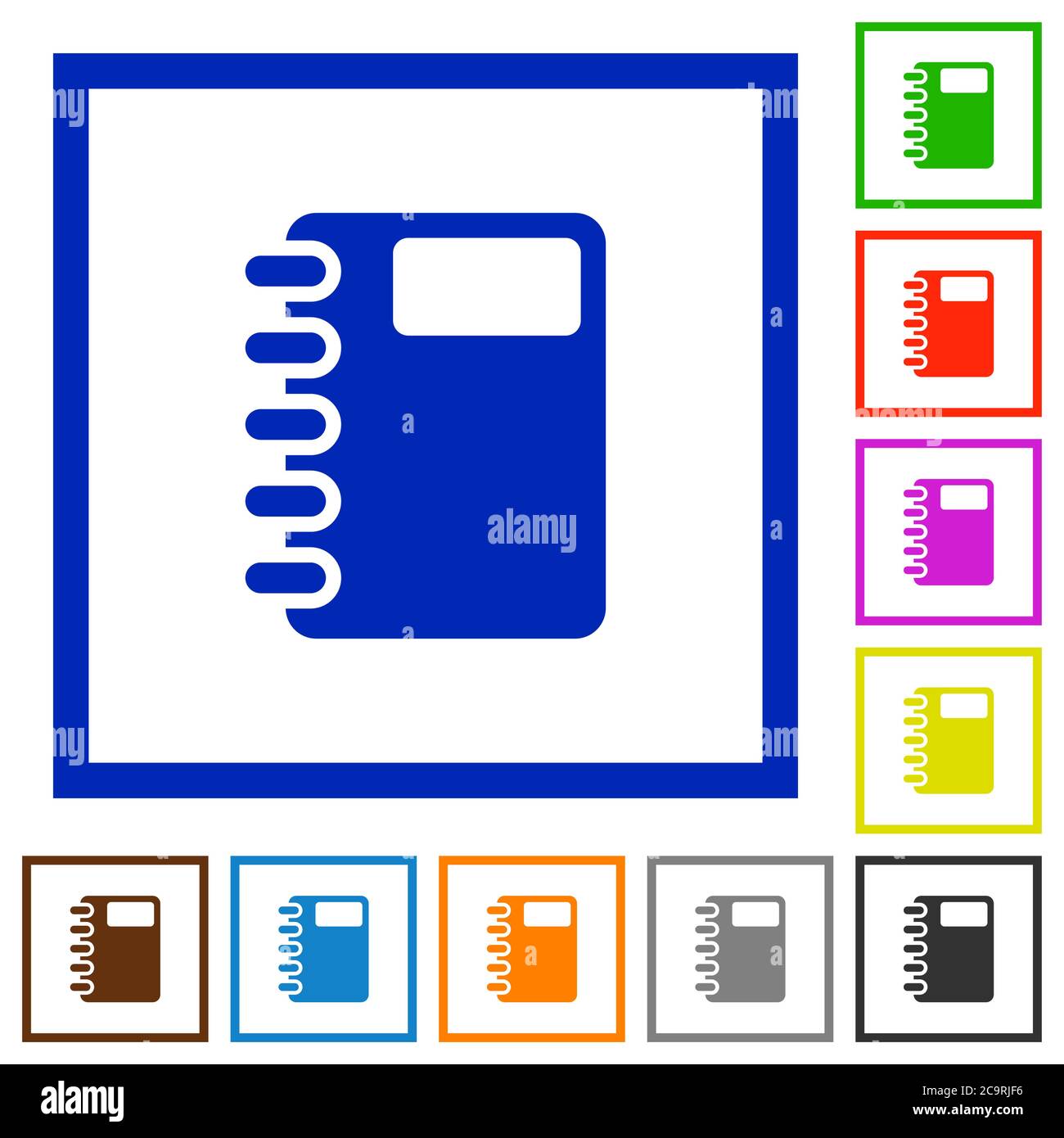 Spiral notebook flat color icons in square frames on white background Stock Vector