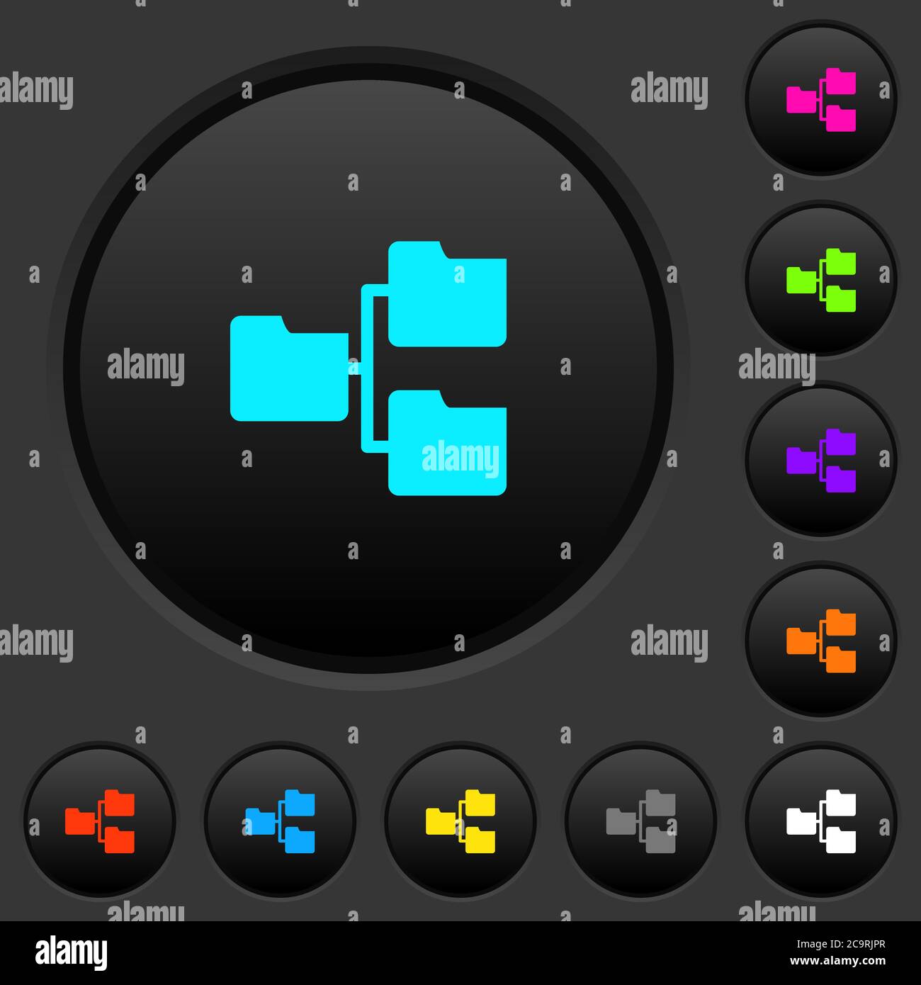 Shared folders dark push buttons with vivid color icons on dark grey ...