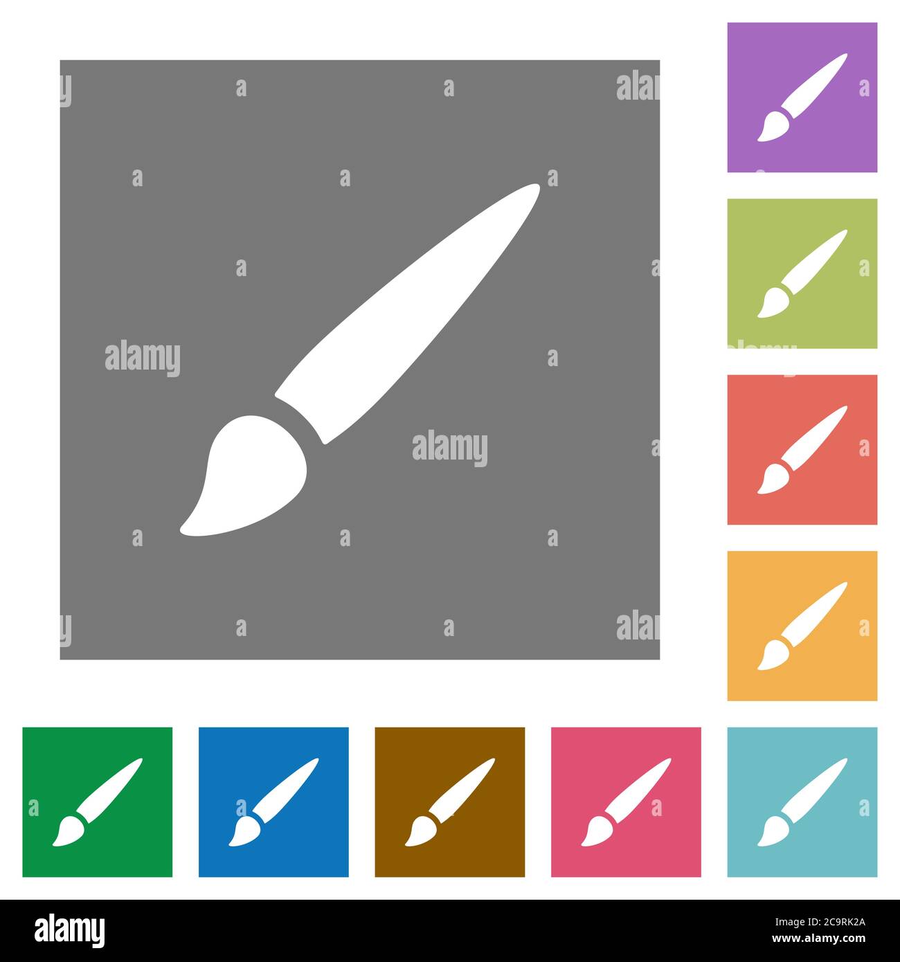 Brush flat icons on simple color square backgrounds Stock Vector