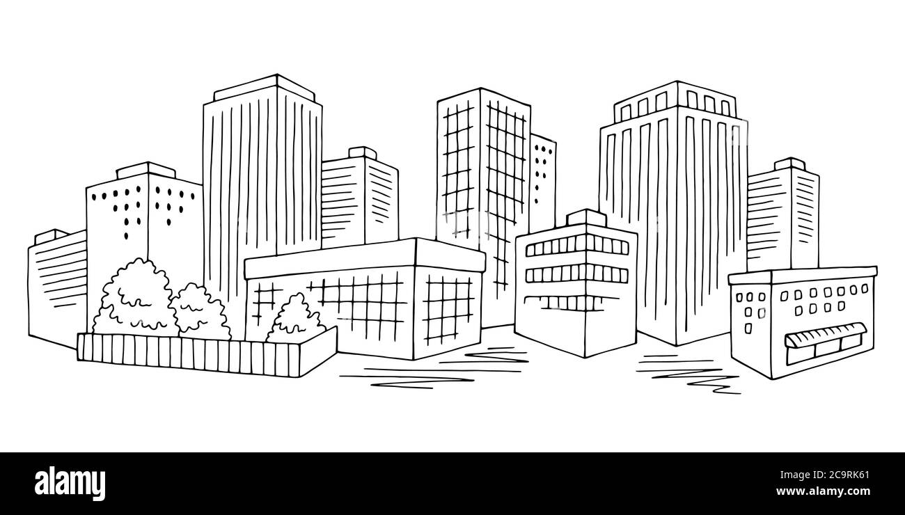 City graphic black white cityscape skyline sketch illustration vector ...