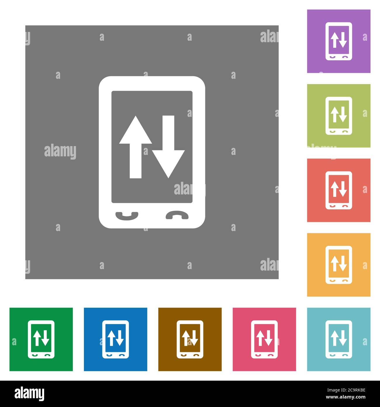 Mobile data traffic flat icons on simple color square backgrounds Stock Vector