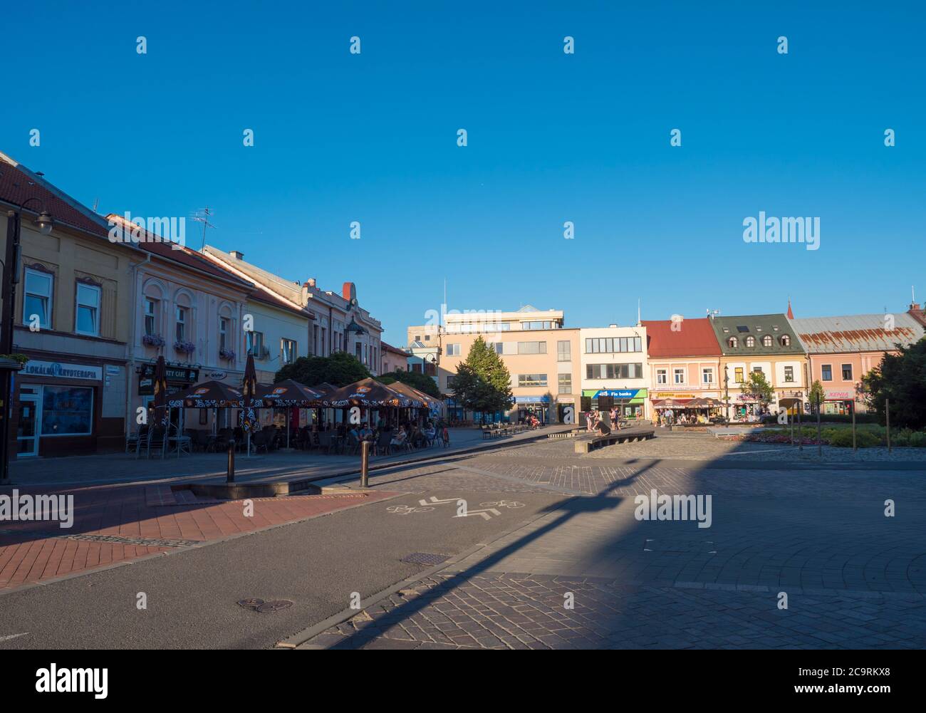 LIPTOVSKY MIKULAS, LIPTOV, SLOVAKIA, July 4, 2019: View to the main square with park and buildings in the city center of Liptovsky Mikulas town with Stock Photo