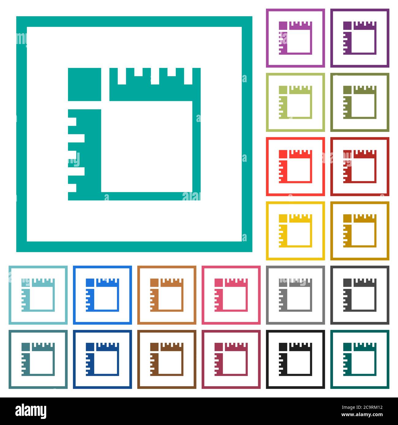 Canvas rulers flat color icons with quadrant frames on white background ...