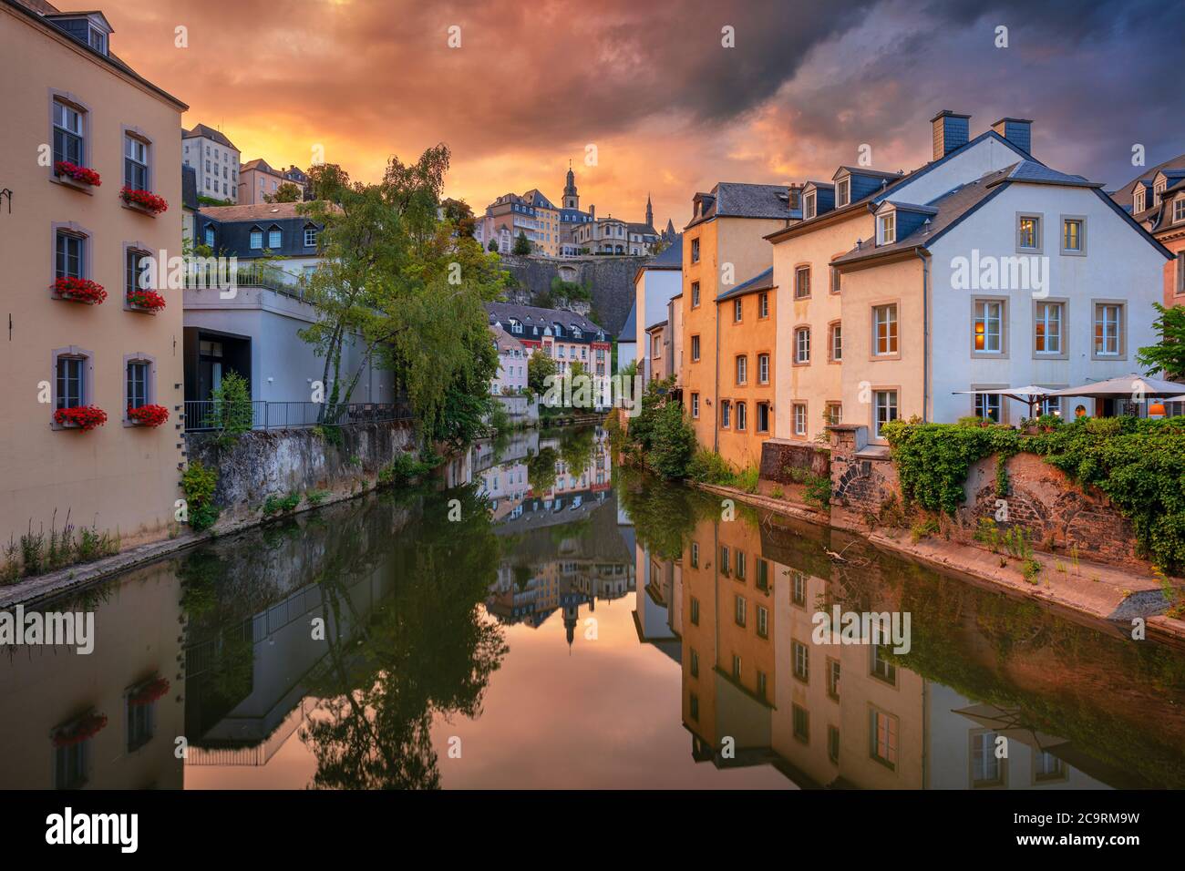 Luxembourg City, Luxembourg. Cityscape image of old town Luxembourg skyline during beautiful summer sunset. Stock Photo