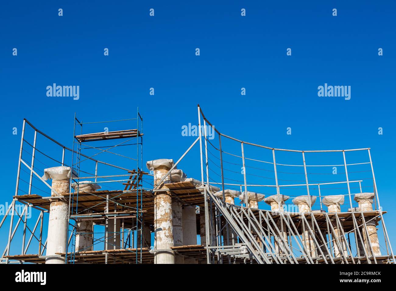 Reconstruction of ancient historical colonnades, colons from a stone ...