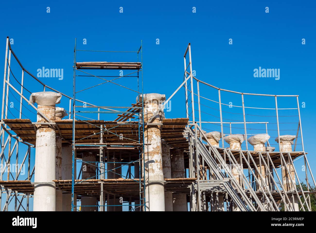 Reconstruction of ancient historical colonnades, colons from a stone ...