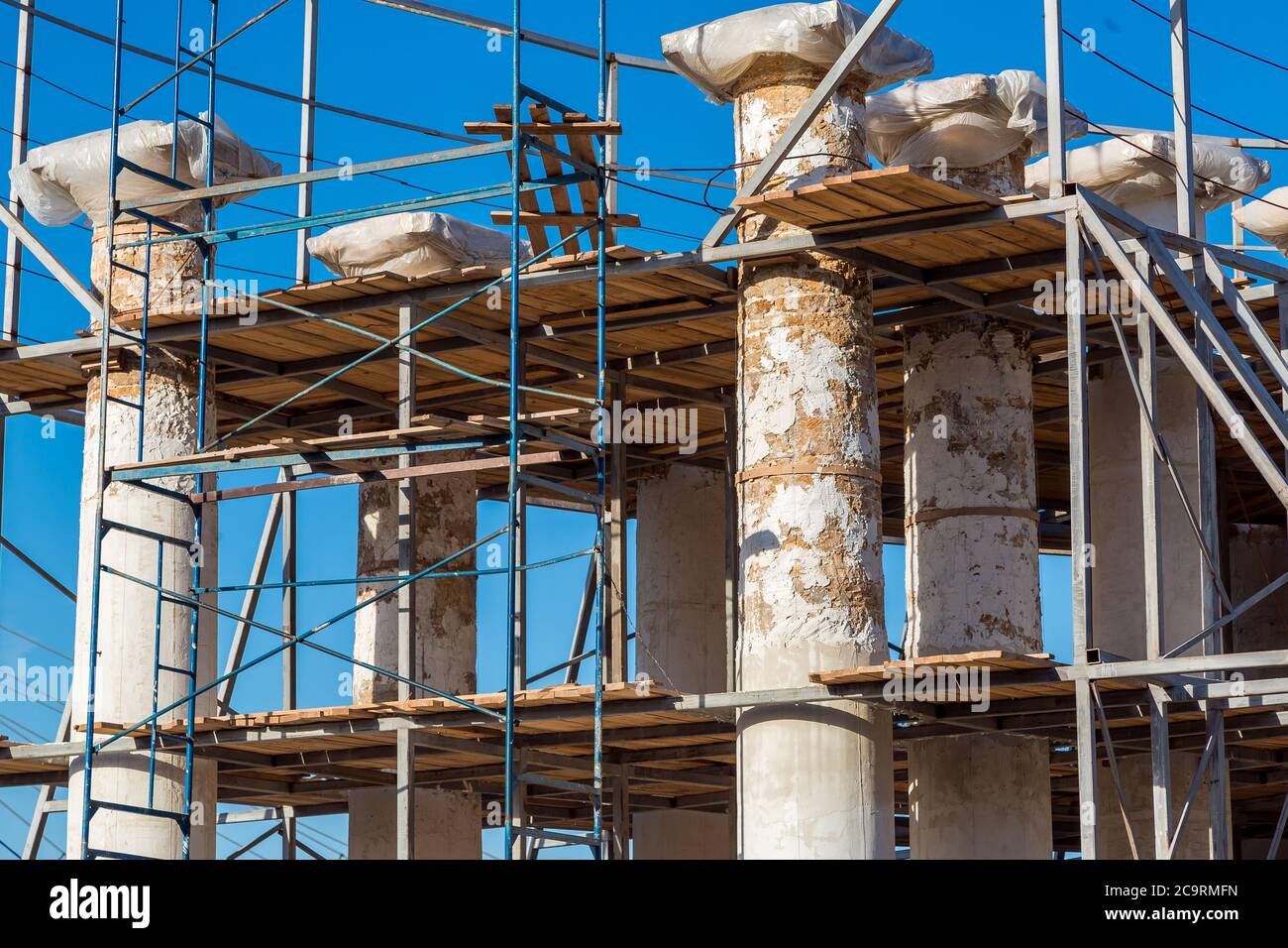 Reconstruction of ancient historical colonnades, colons from a stone ...