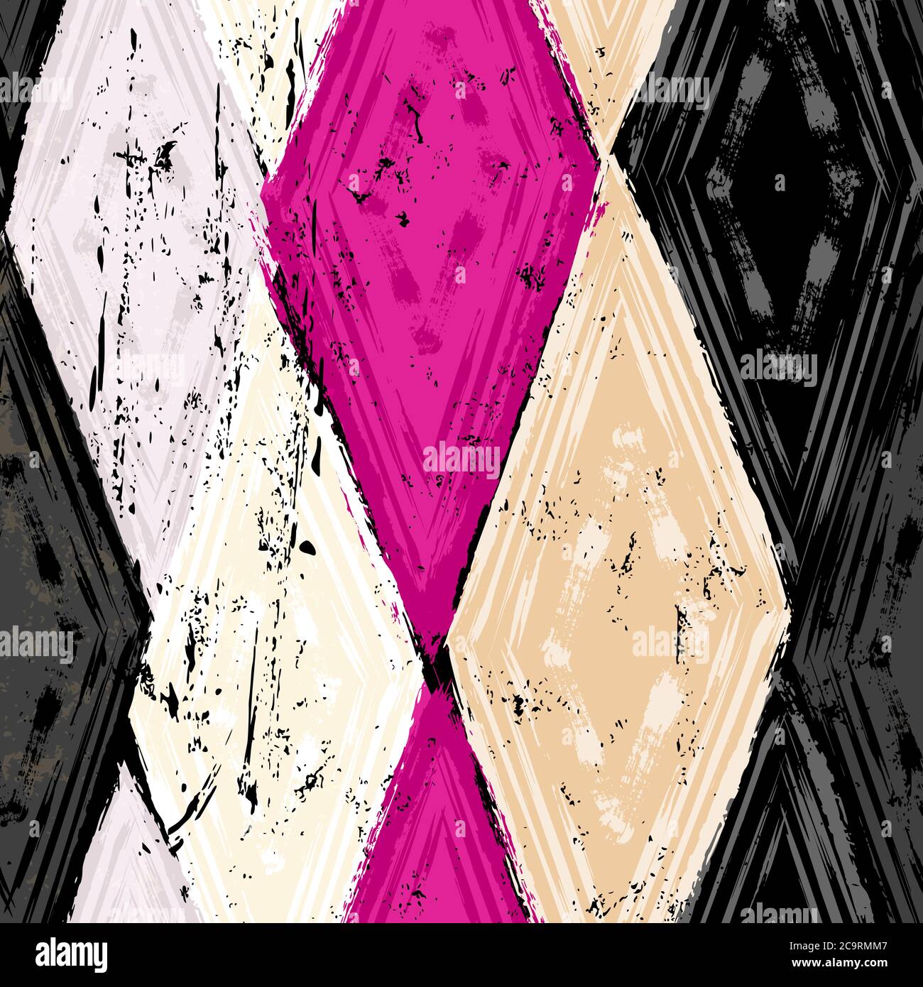 seamless geometric pattern background, retro/vintage style, with rhombus, stripes, strokes and splashes Stock Vector
