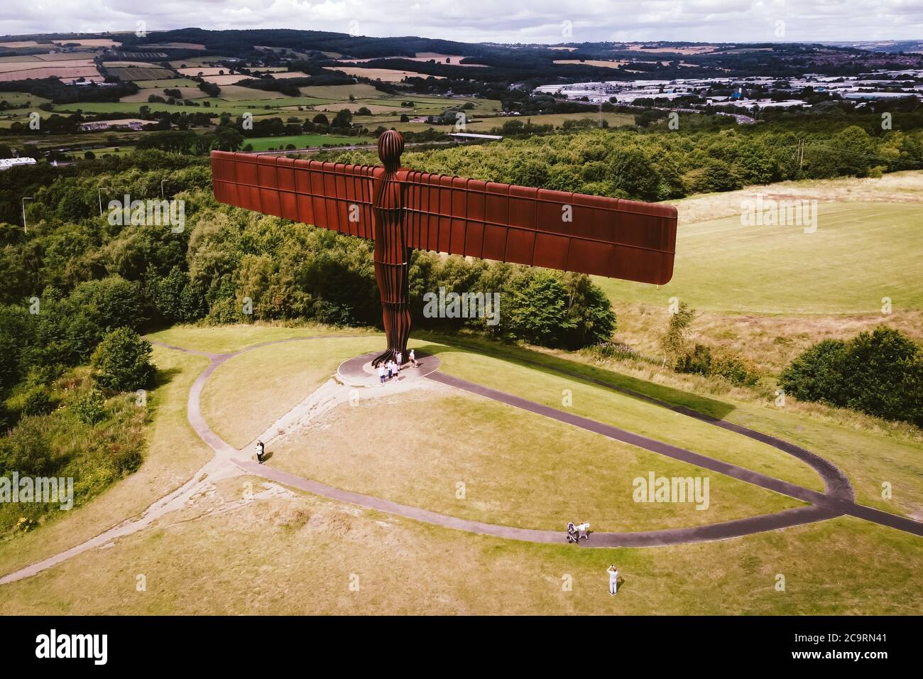 Aerial view of the Angel of the North, in Gateshead UK. Stock Photo
