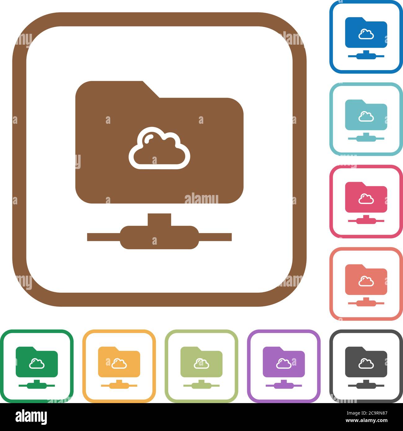 Cloud FTP simple icons in color rounded square frames on white background Stock Vector