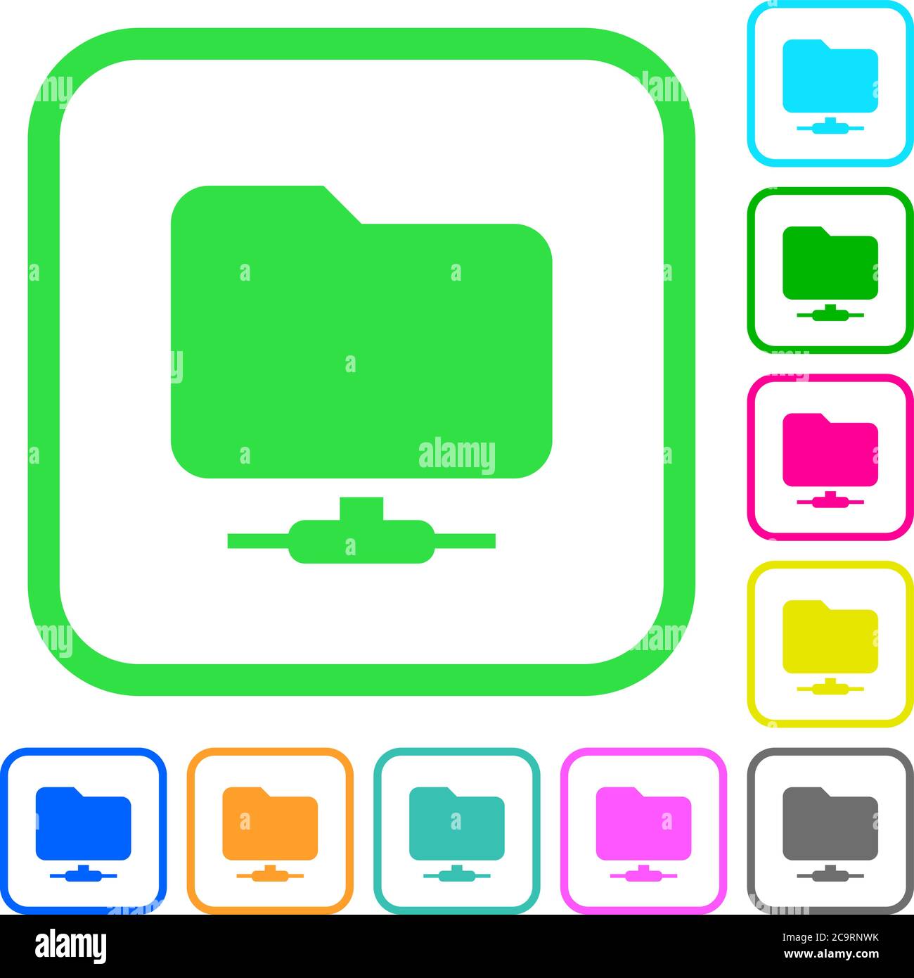 Network folder vivid colored flat icons in curved borders on white background Stock Vector