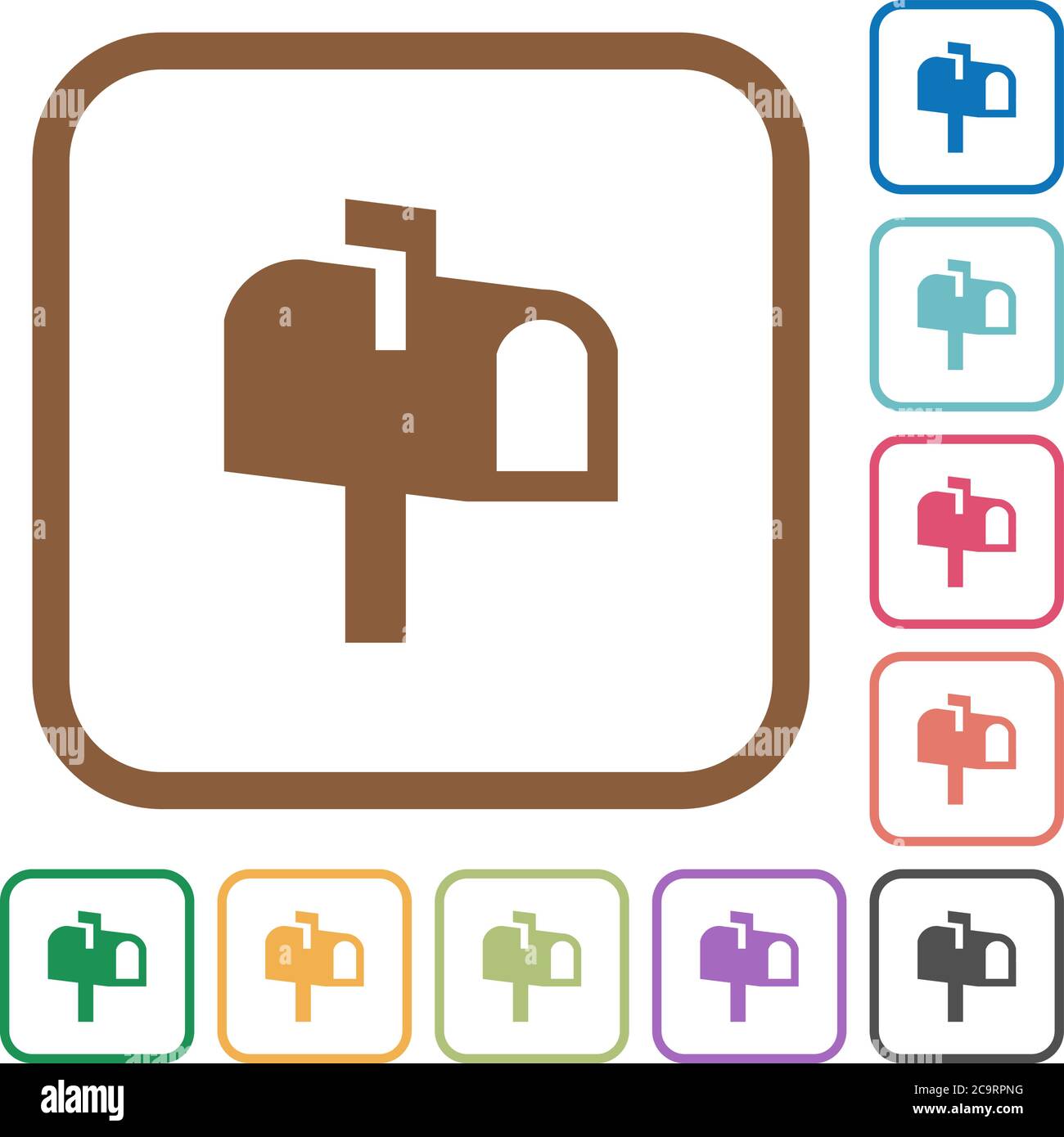 Mailbox simple icons in color rounded square frames on white background ...