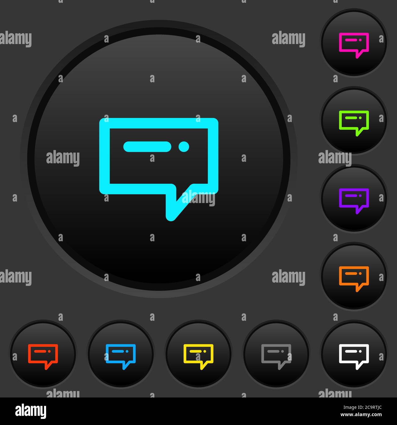 Typing message dark push buttons with vivid color icons on dark grey ...