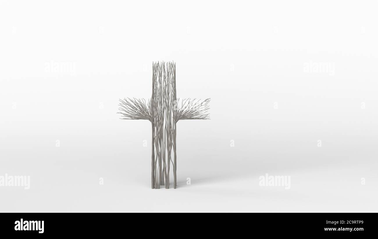 Growing Tree in a shape of a Cross. Eco Concept. 3D rendering Stock ...