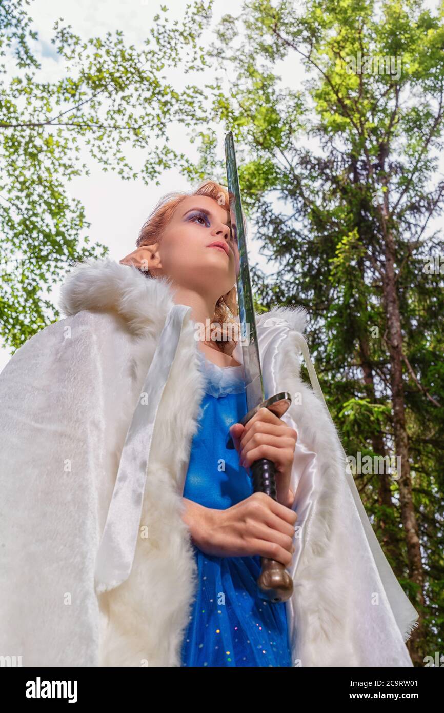 blue and white elf costume