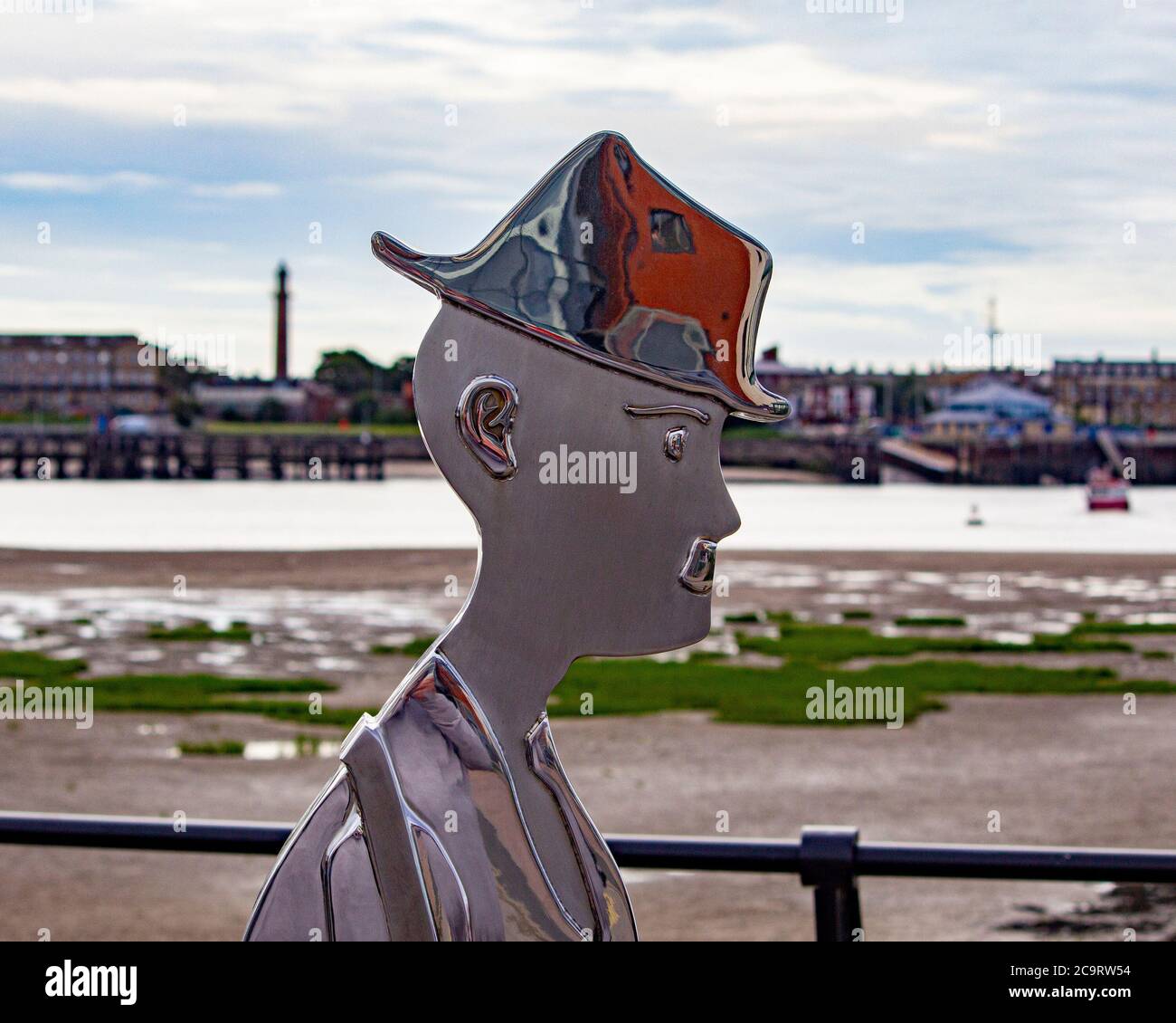 Head and Shoulders of a statue of L.S. Lowry at Knott end, Lancashire Stock Photo