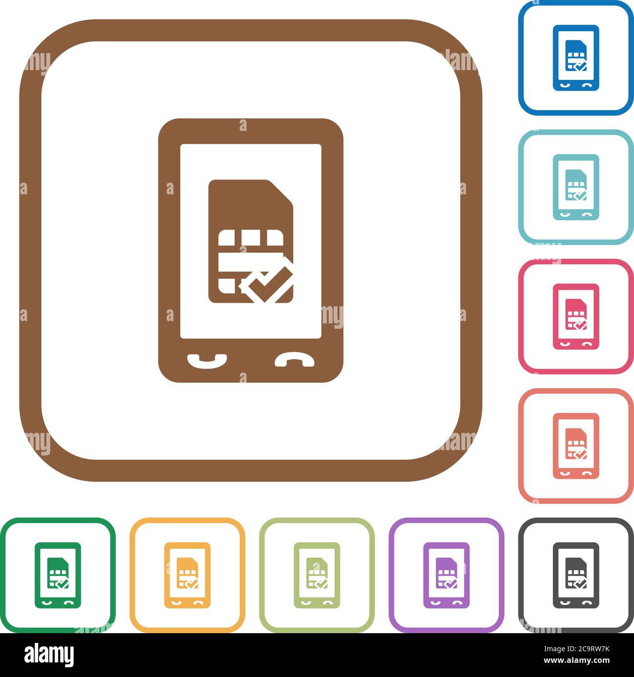 Mobile simcard accepted simple icons in color rounded square frames on white background Stock Vector