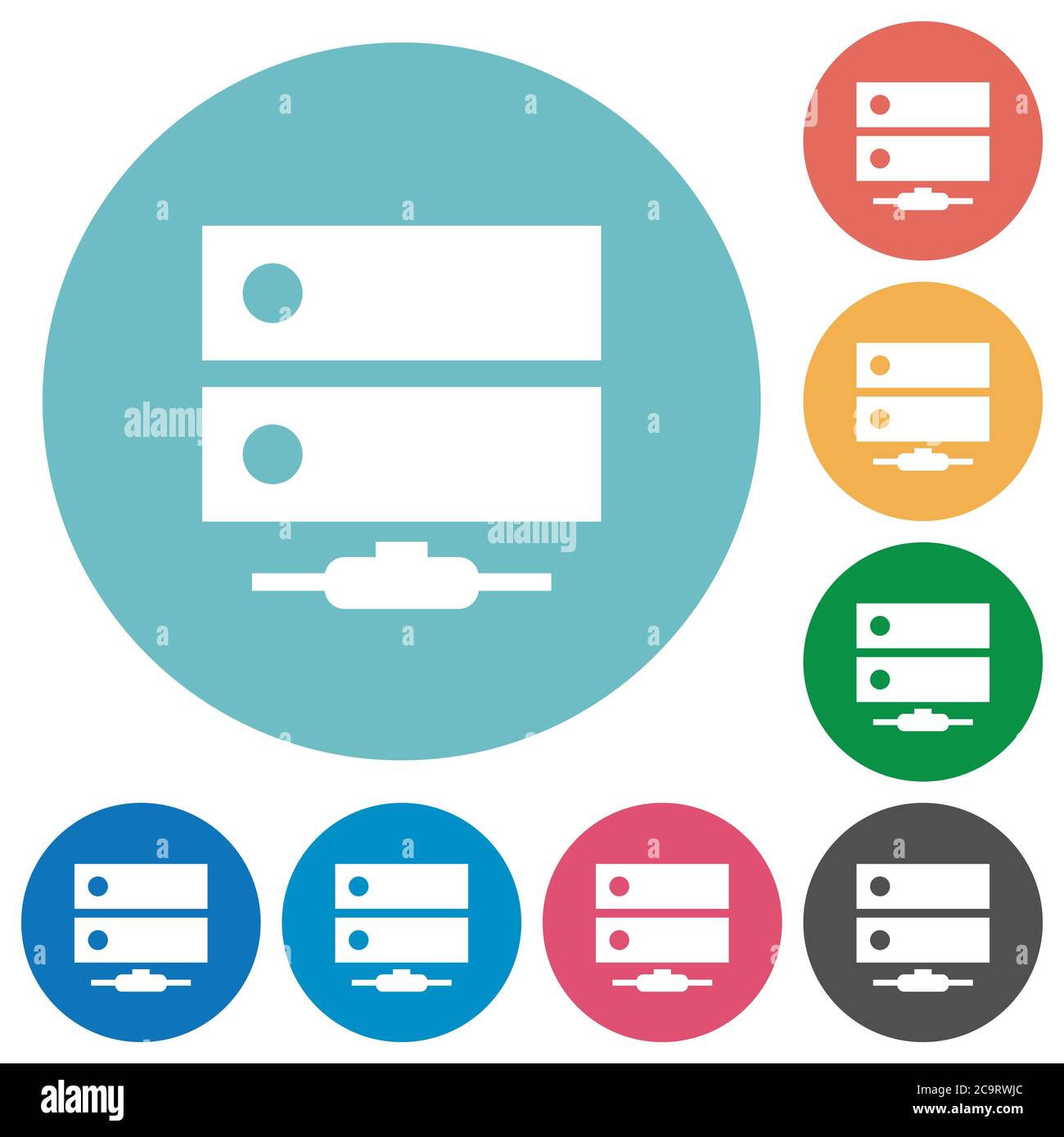 Network drive flat white icons on round color backgrounds Stock Vector